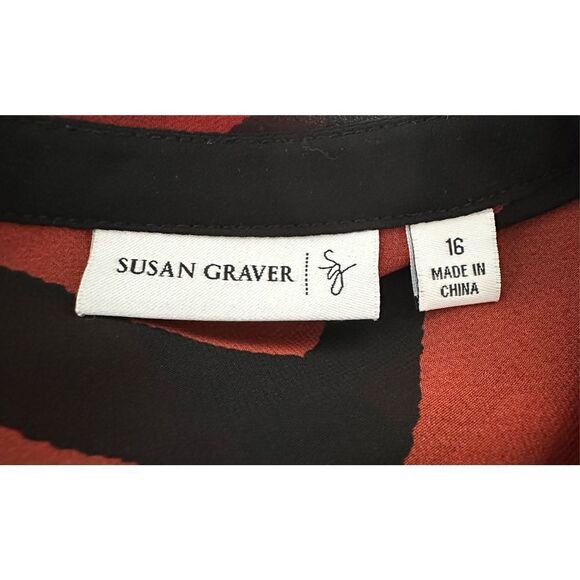 Susan Graver‎ Women’s Burnt Orange Chevron Print High-Low Blouse Size 16 - Picture 6 of 7